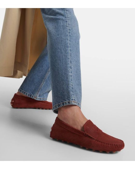 Tod's Red Gommino Bubble Suede Driving Shoes
