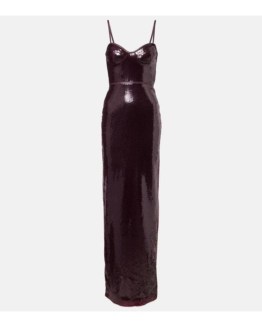 David Koma Purple Embellished Gathered Gown