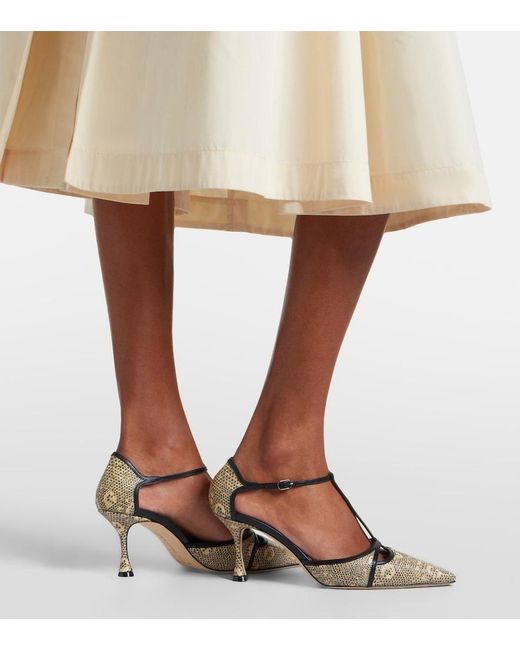 Manolo Blahnik Metallic Gish Lizard-Print Leather Pumps