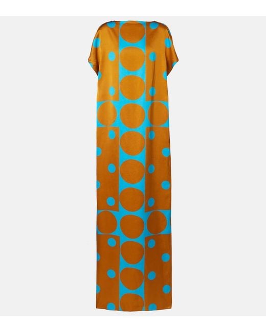 Dries Van Noten Orange Printed Satin Maxi Dress