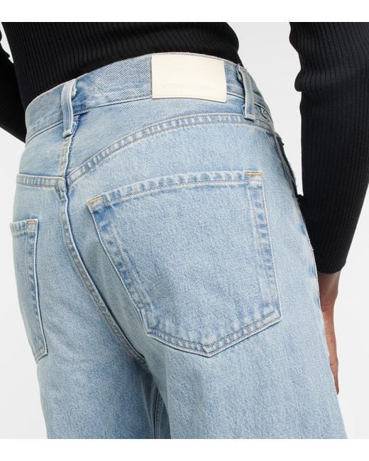 Citizens of Humanity Blue Ayla Mid-Rise Cropped Wide-Leg Jeans