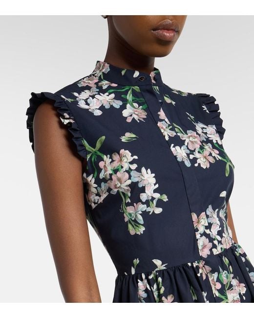 Erdem Blue Floral Cotton Midi Dress