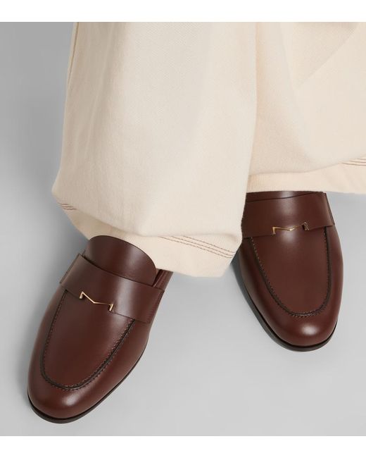 Max Mara Brown Embellished Leather Penny Loafers
