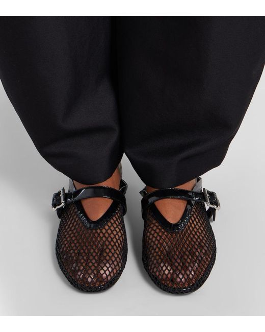 Alaïa Black Fishnet Leather-Trimmed Mules
