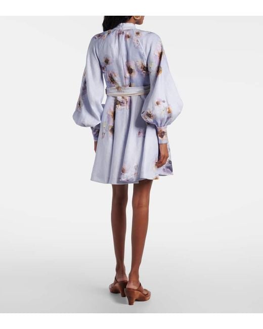 Zimmermann Blue Hypnotic Floral Linen Shirt Dress