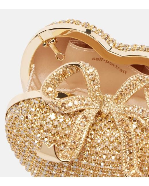 Self-Portrait Metallic Crystal Heart Embellished Clutch