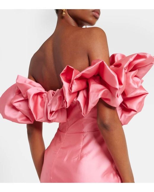 ALÉMAIS Pink Ruffled Off-Shoulder Gown