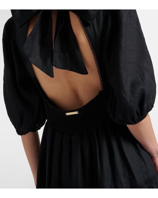 Heidi Klein Black Meteora Lace-Trimmed Linen Midi Dress
