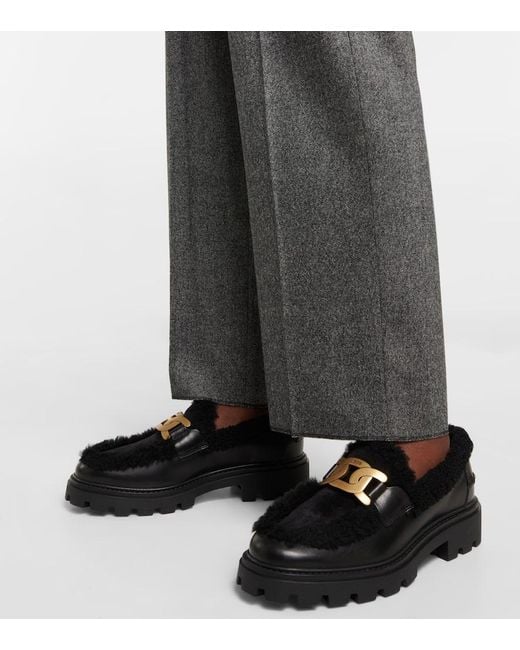 Tod's Black Kate Shearling And Leather Loafers