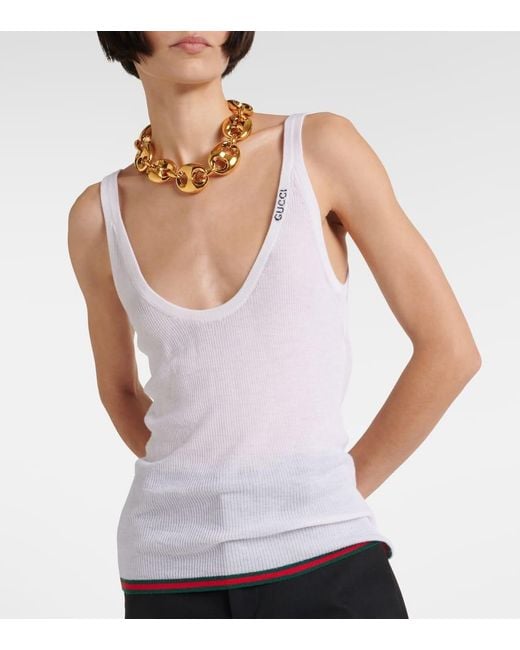 Gucci White Ribbed-knit Cashmere And Silk Tank Top