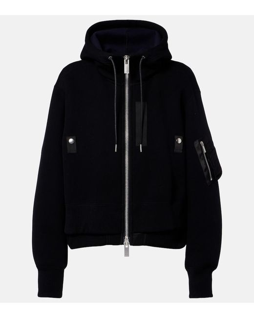 Sacai Black Paneled Cotton-Blend Zip-Up Hoodie