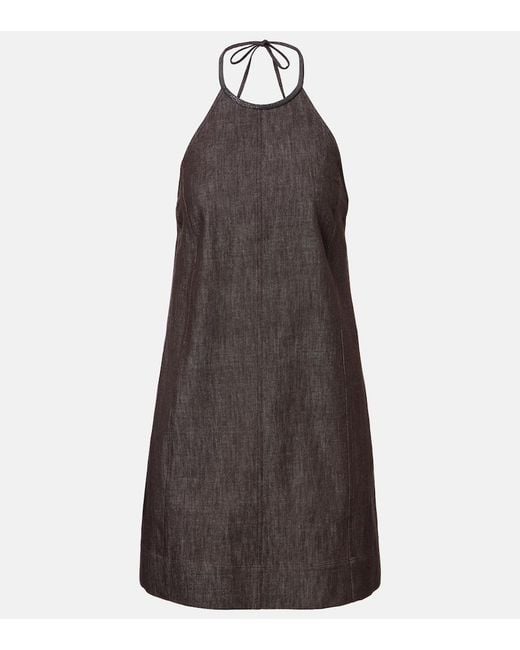 Brunello Cucinelli Brown Halterneck Open-Back Cotton Minidress