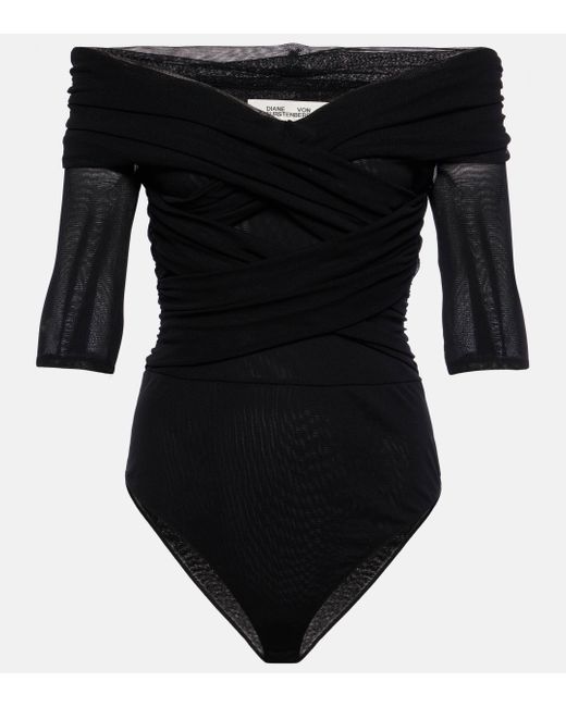 Diane von Furstenberg Black Alex Off-shoulder Bodysuit