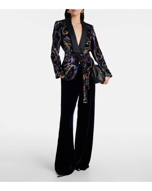 Etro Blue Belted Velvet Jacquard Blazer