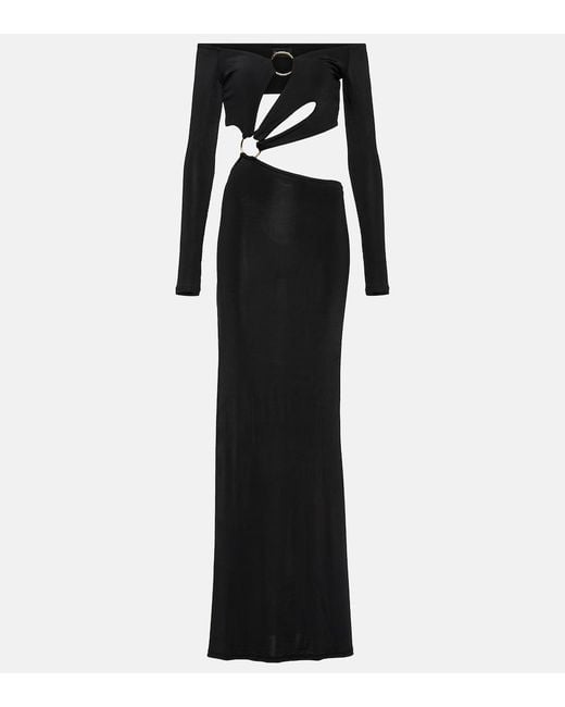 Louisa Ballou Black Cutout Jersey Maxi Dress