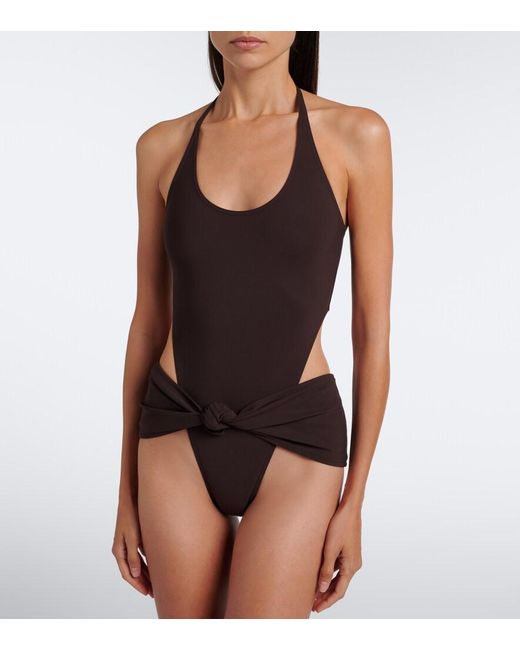 Alaïa Brown Draped Halterneck Swimsuit