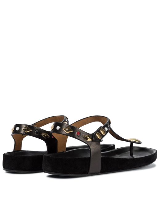 Isabel Marant Enore Leather Thong Sandals in Black - Lyst