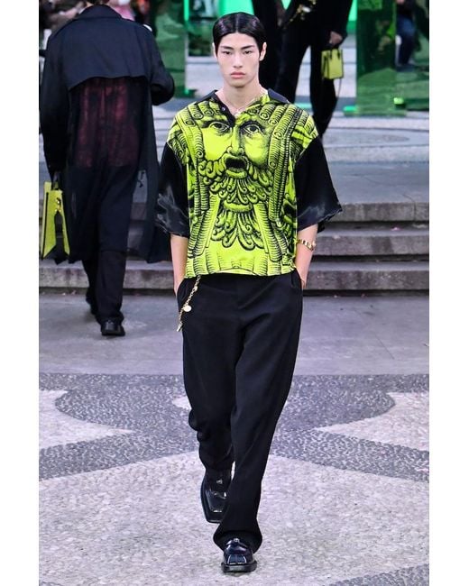 Versace Green Printed Satin Bowling Shirt for men