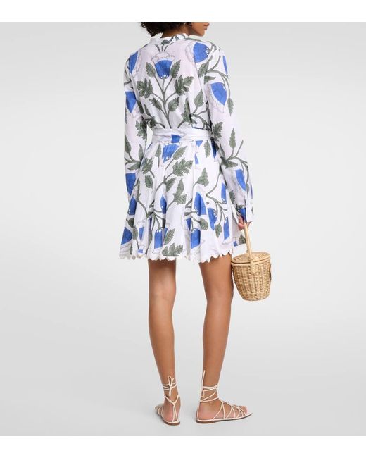 Juliet Dunn Blue Bellflower Cotton Shirt Dress