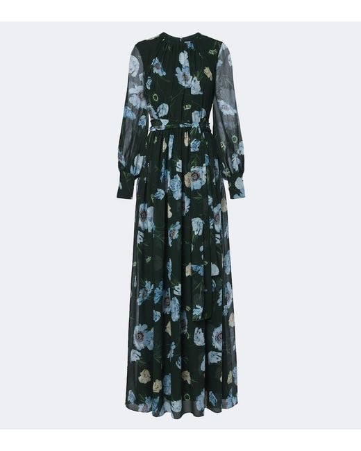 Erdem Green Floral Silk Voile Gown