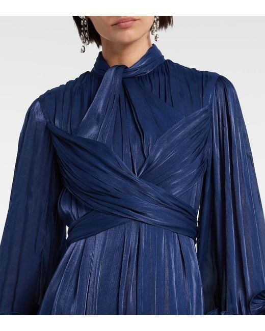 Costarellos Blue Draped Ruffled Gown