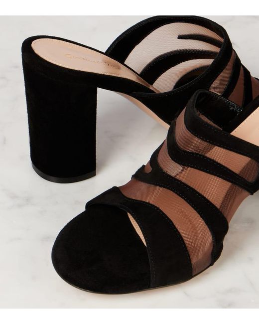 Gianvito Rossi Brown Suede And Mesh Mules