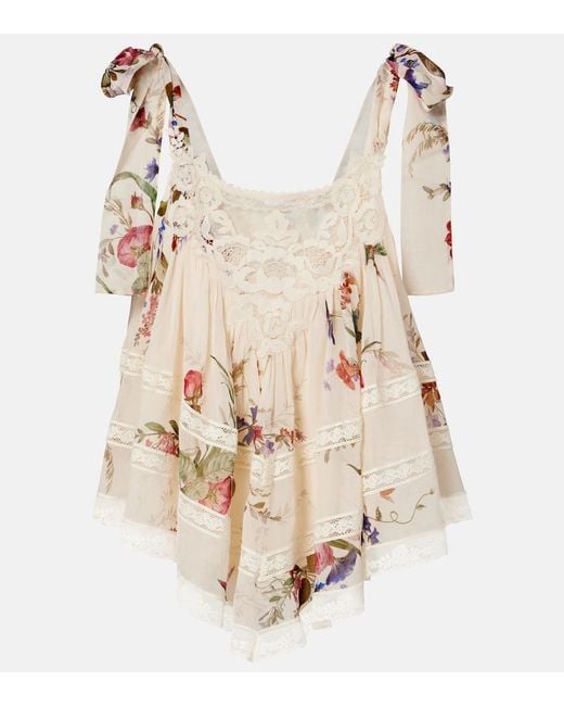 Zimmermann Natural Patience Floral Cotton And Silk Top