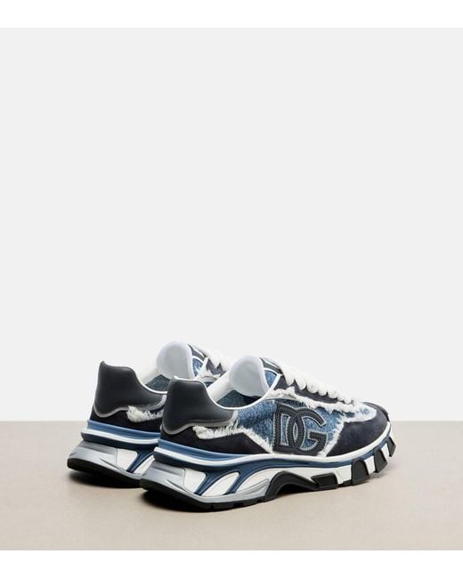 Dolce & Gabbana Blue Runner Distressed Denim Sneakers