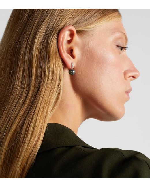 Pendientes De Oro Blanco De 18 Ct Con Perlas Y Diamantes Mikimoto de color White