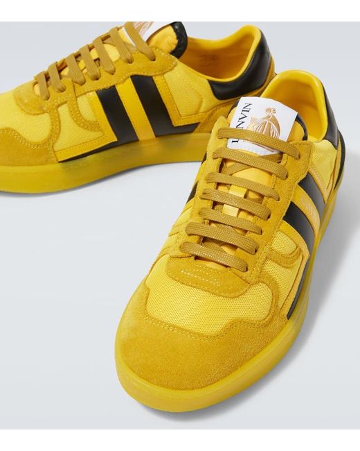 Lanvin Yellow Clay Leather-Trimmed Sneakers for men