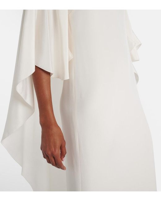 Max Mara White Poker Cape-Detail Silk Gown