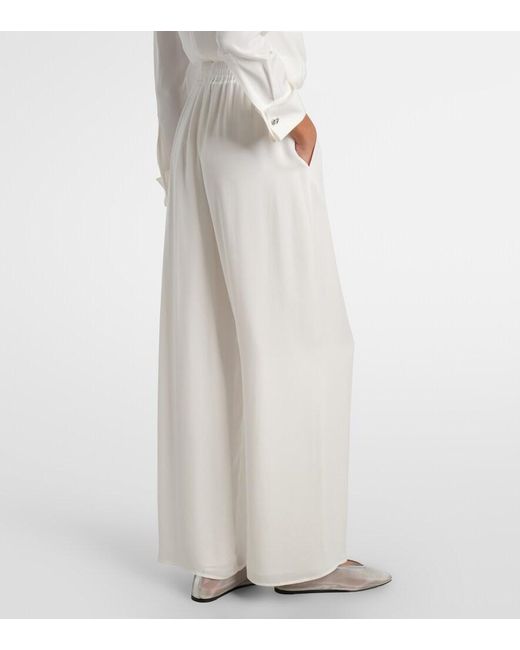Oscar de la Renta White Mid-Rise Silk Straight Pants