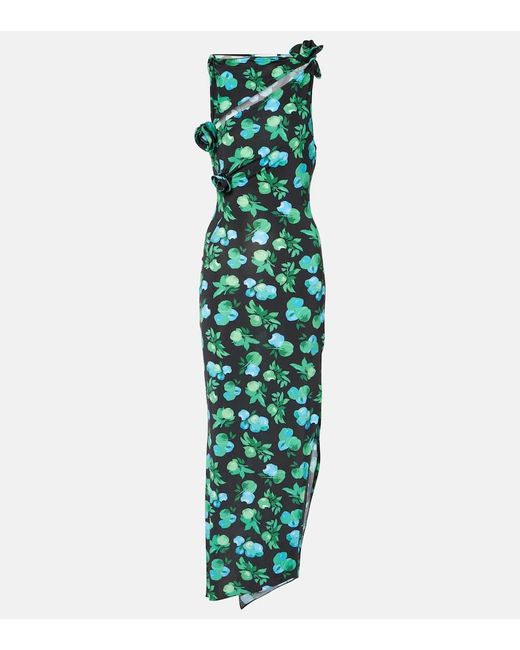 Coperni Green Embroidered Printed Asymmetric Maxi Dress