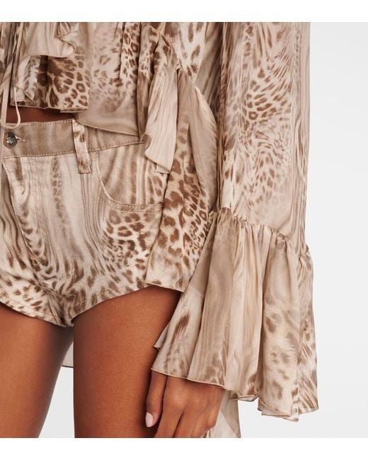 Blumarine Brown Ruffled Leopard-Print Chiffon Top