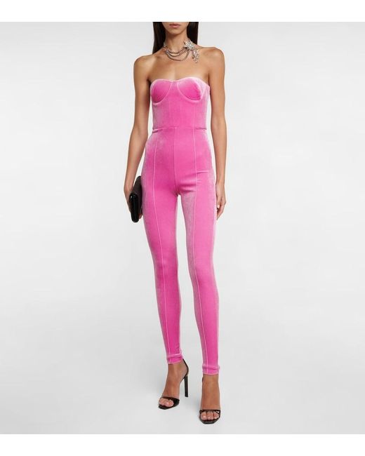Alex Perry Pink Strapless Velvet Jumpsuit