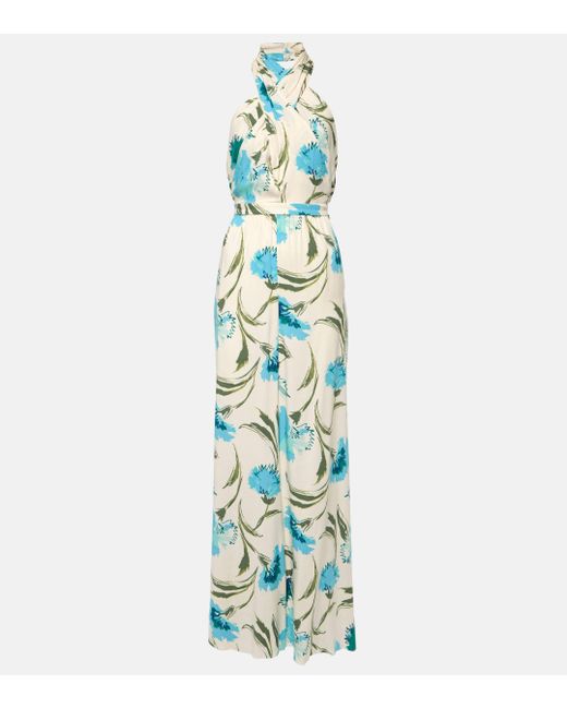 Diane von Furstenberg Blue Cort Floral Halterneck Jumpsuit