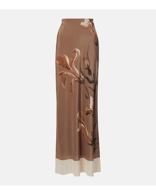 Sir Brown Azaliea Floral Silk Maxi Skirt