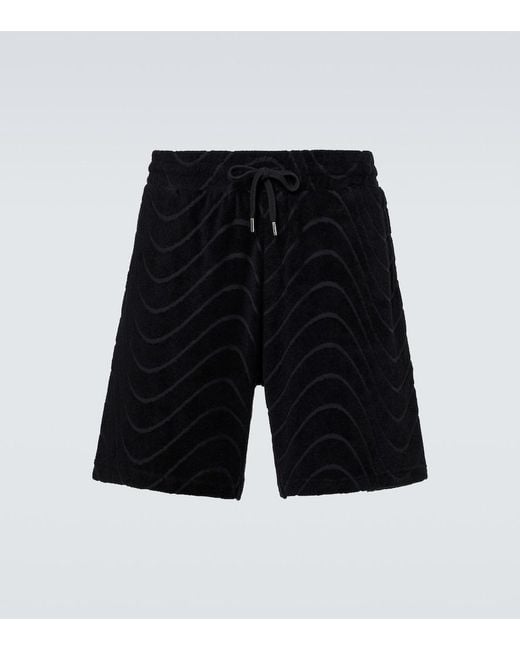 Frescobol Carioca Black Embroidered Cotton-Blend Terry Shorts for men