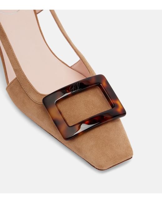 Roger Vivier Brown Belle Vivier 45 Suede Slingback Pumps