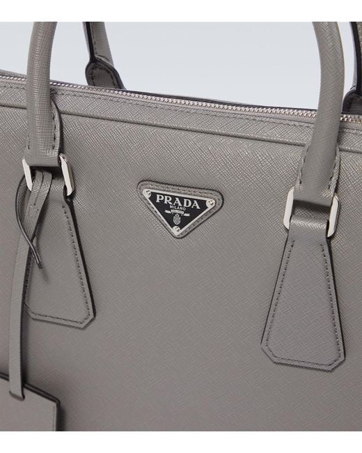 Prada Gray Saffiano Leather Briefcase for men