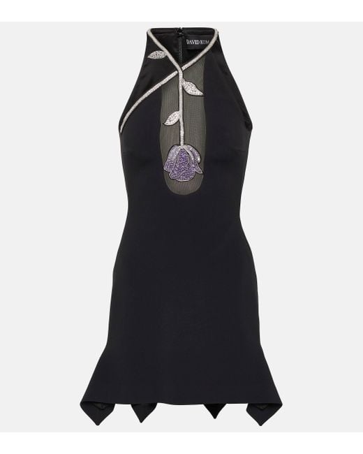 David Koma Black Crystal-embellished Cady Minidress