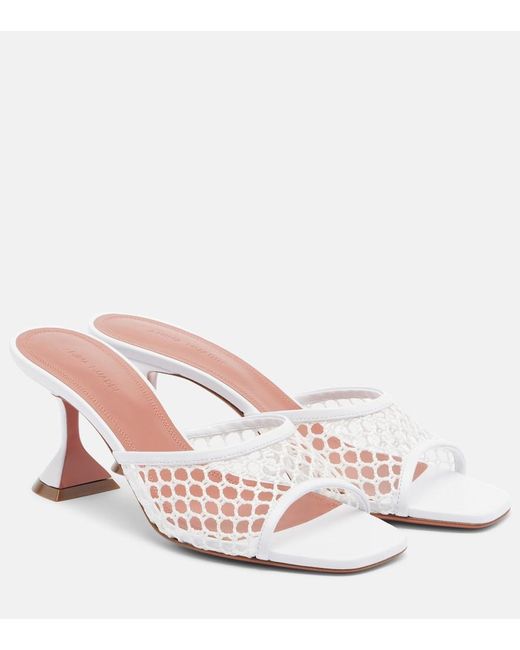 AMINA MUADDI Pink Lupita Leather-Trimmed Mesh Mules