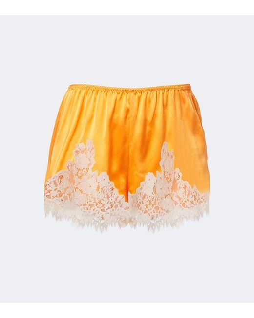 Doen Orange Iona Lace-Trimmed Silk Satin Shorts