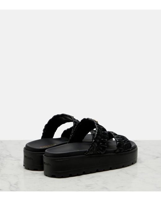 Prada Black Matelasse Leather Platform Sandals