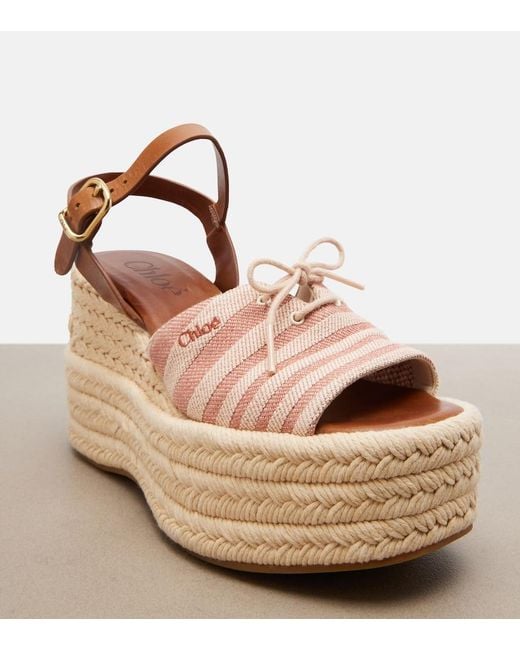 Chloé Brown Striped Canvas Espadrille Wedge Sandals