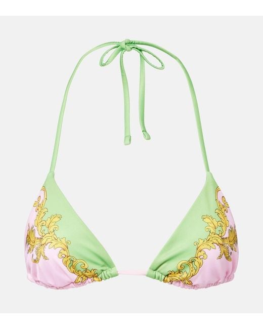 Versace Green Printed Bikini Top