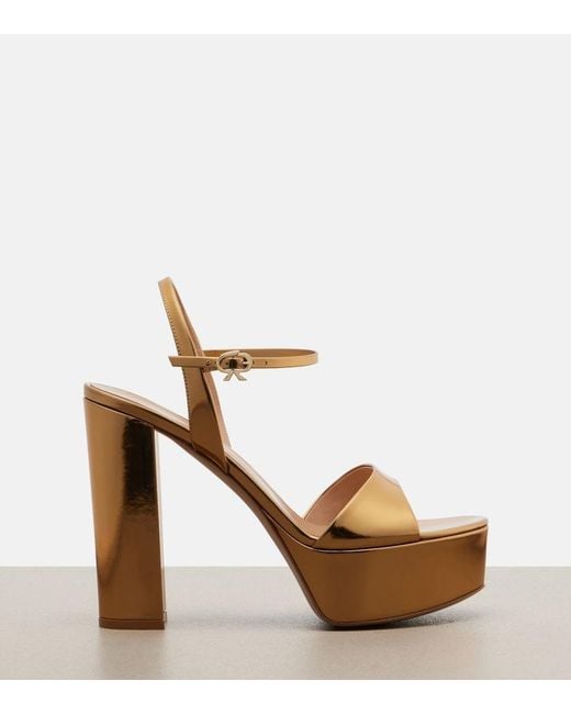 Gianvito Rossi Natural Marlena Metallic Leather Platform Sandals