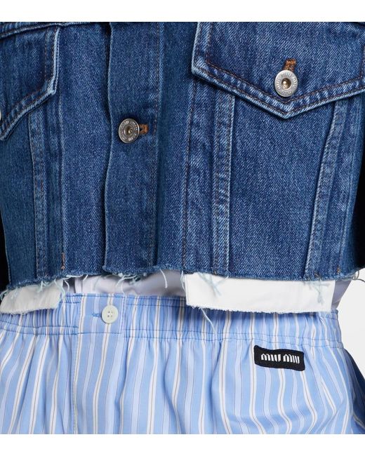 Veste Raccourcie En Jean A Logo Miu Miu en coloris Blue