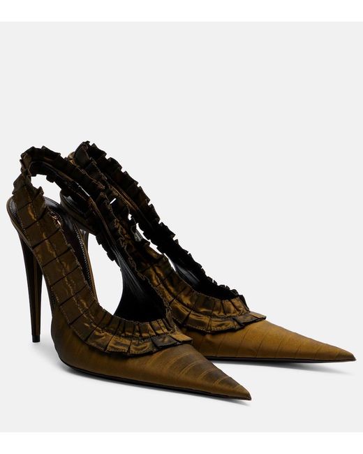 Saint Laurent Brown Madeleine Taffeta Slingback Pumps