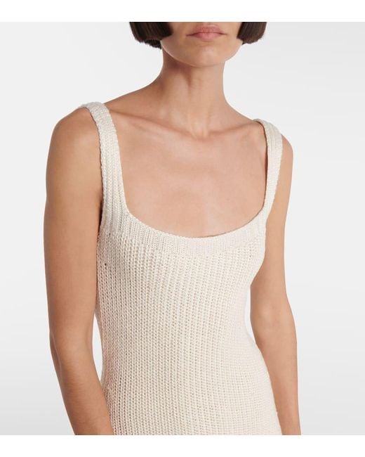 Khaite White Lex Ribbed-Knit Silk Maxi Dress